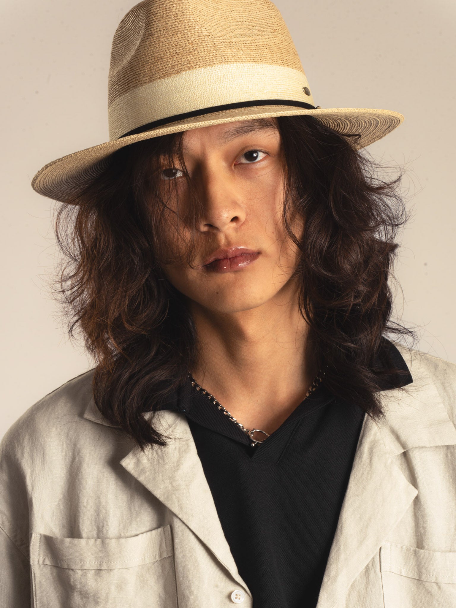 Benoît – Fedora en paille naturelle – ruban ivoire