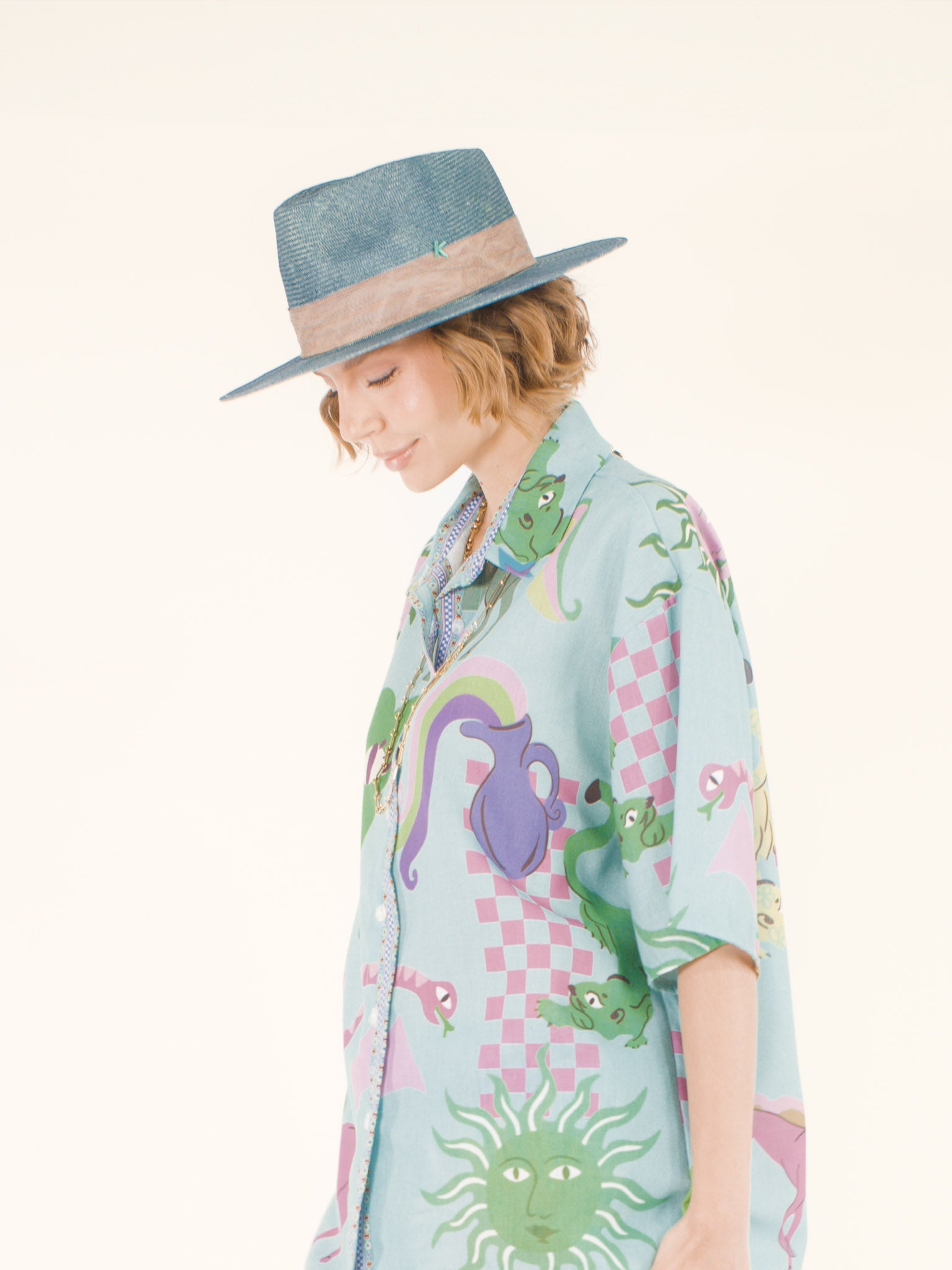 Apolline – Chapeau fedora en raphia – bleu lagon