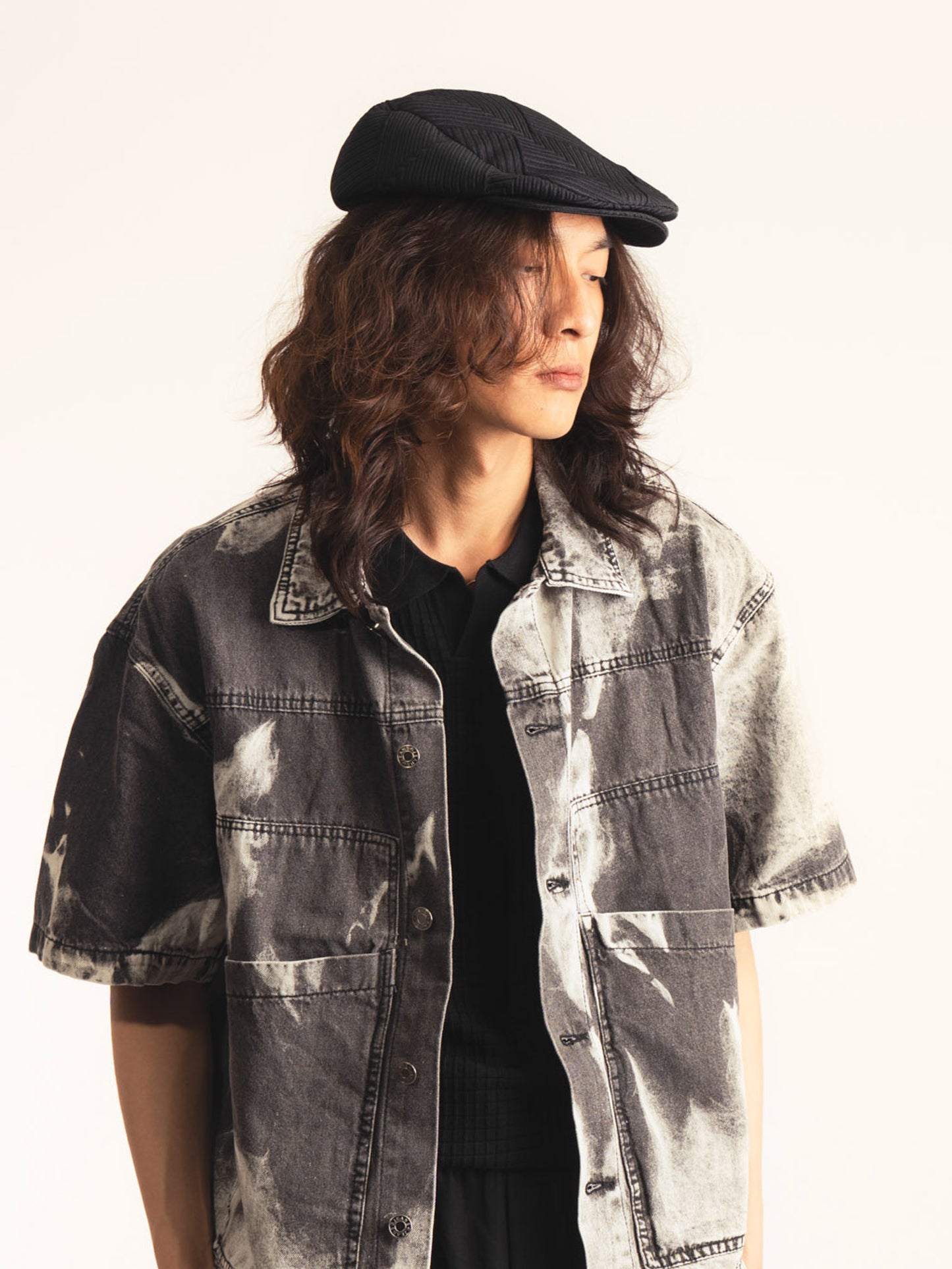 Émile – Casquette plate en coton gaufré – noir intense