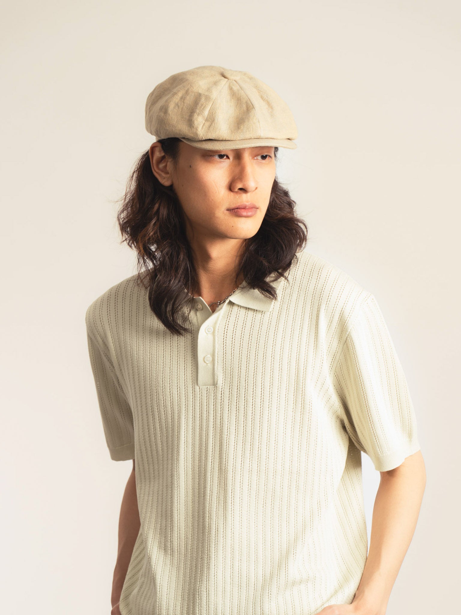 André – Casquette gavroche en lin lavé – sable clair