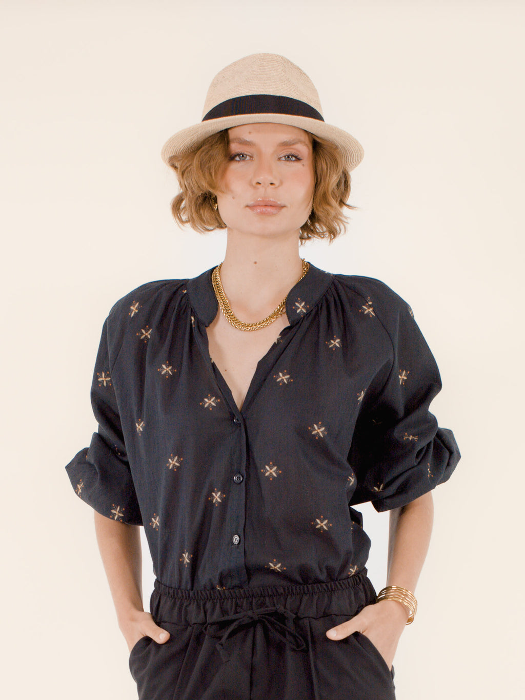 Colette – Panama en fibres naturelles – écru et noir