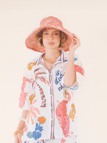 Édith – Chapeau à large bord en raphia – rose terracotta
