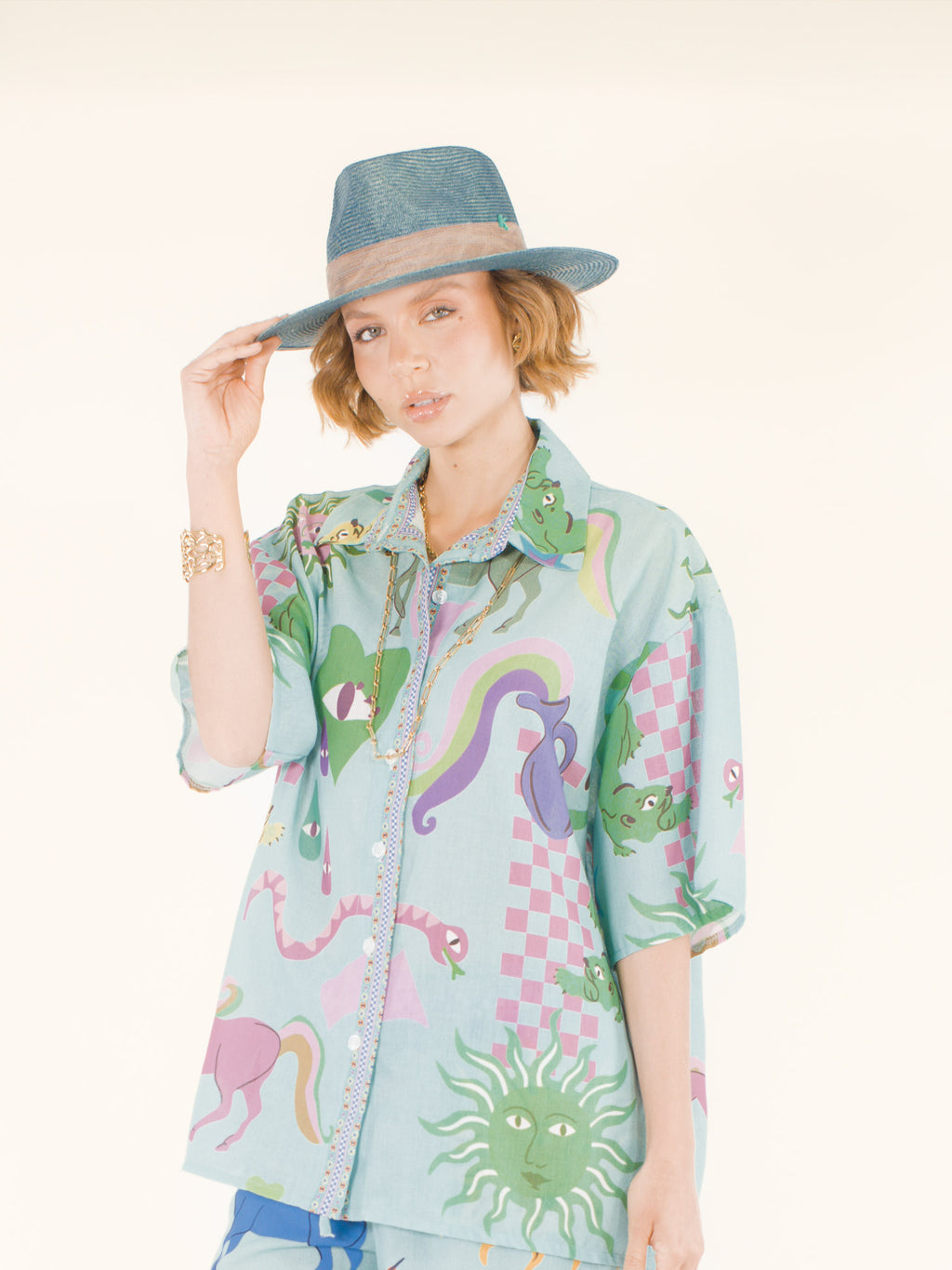 Apolline – Chapeau fedora en raphia – bleu lagon