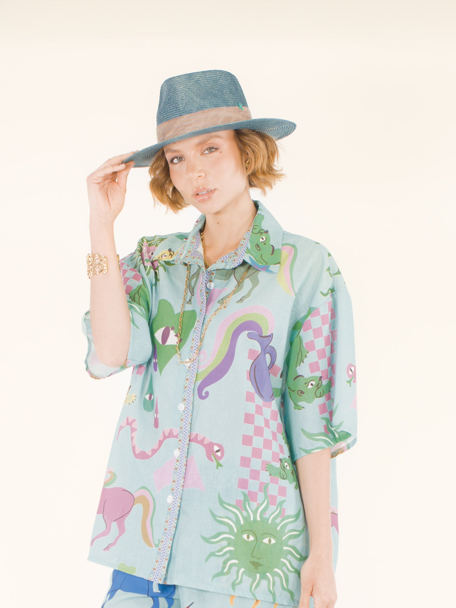 Apolline – Chapeau fedora en raphia – bleu lagon