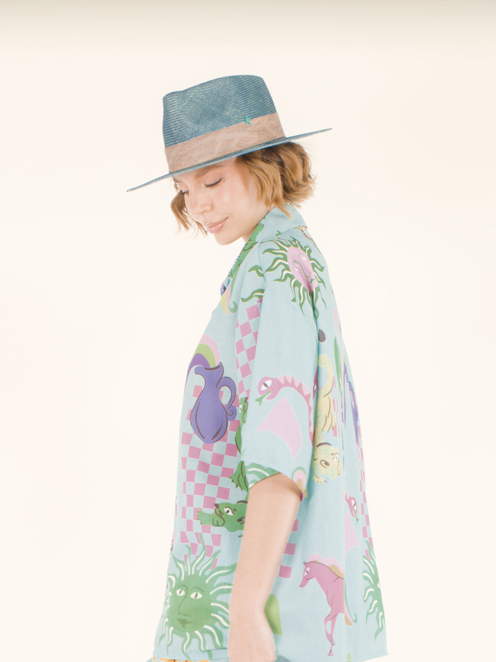 Apolline – Chapeau fedora en raphia – bleu lagon