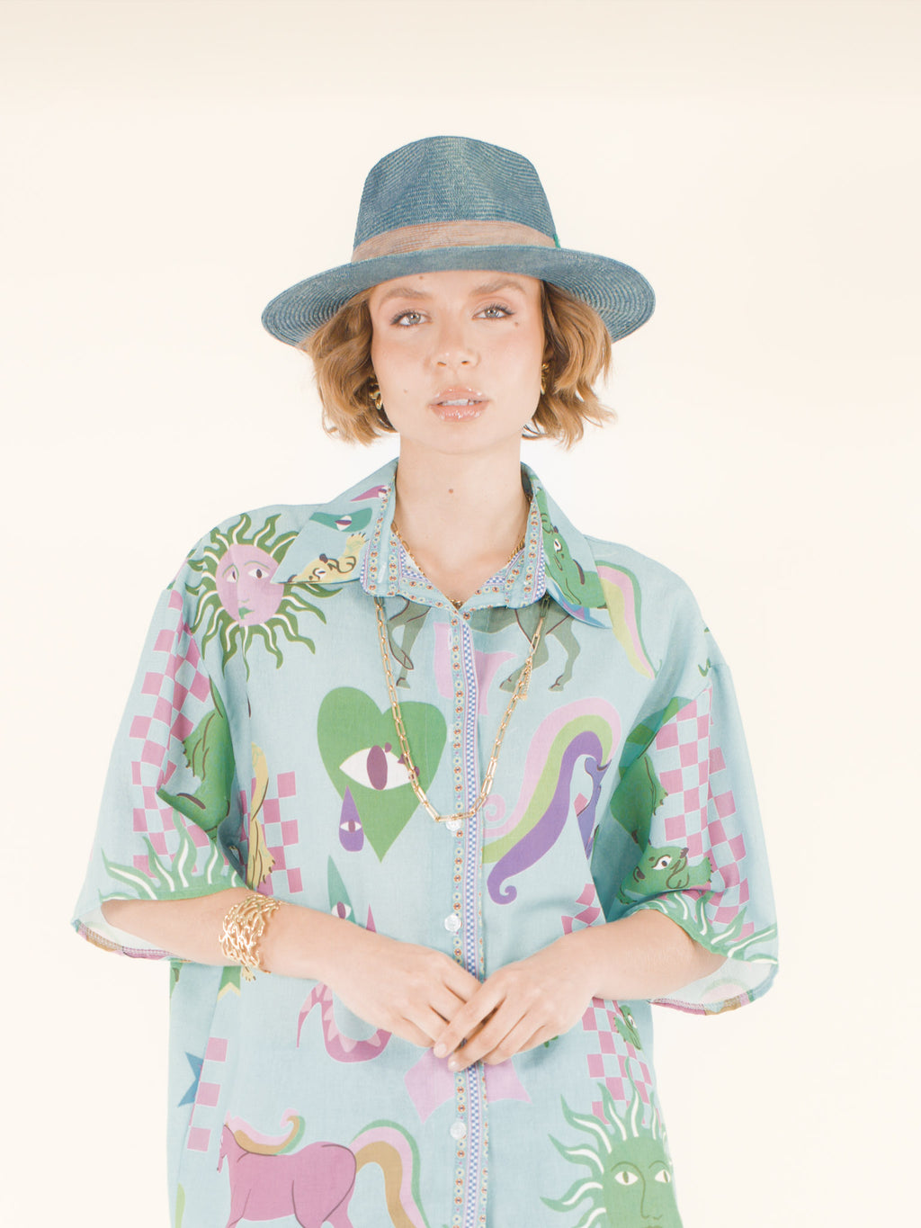 Apolline – Chapeau fedora en raphia – bleu lagon