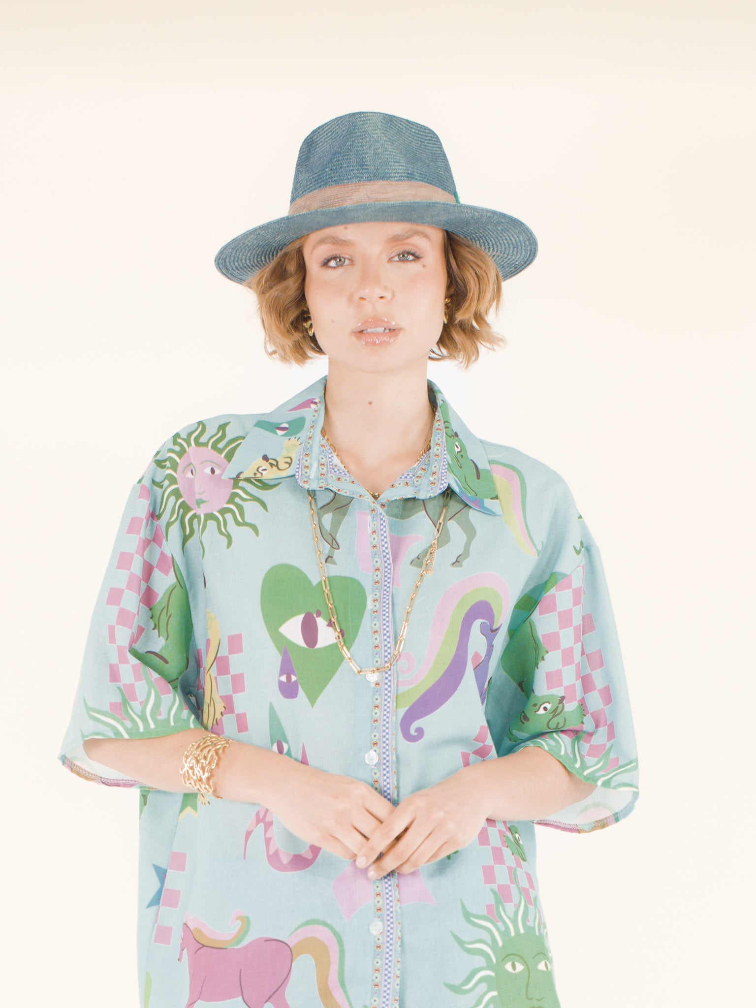 Apolline – Chapeau fedora en raphia – bleu lagon