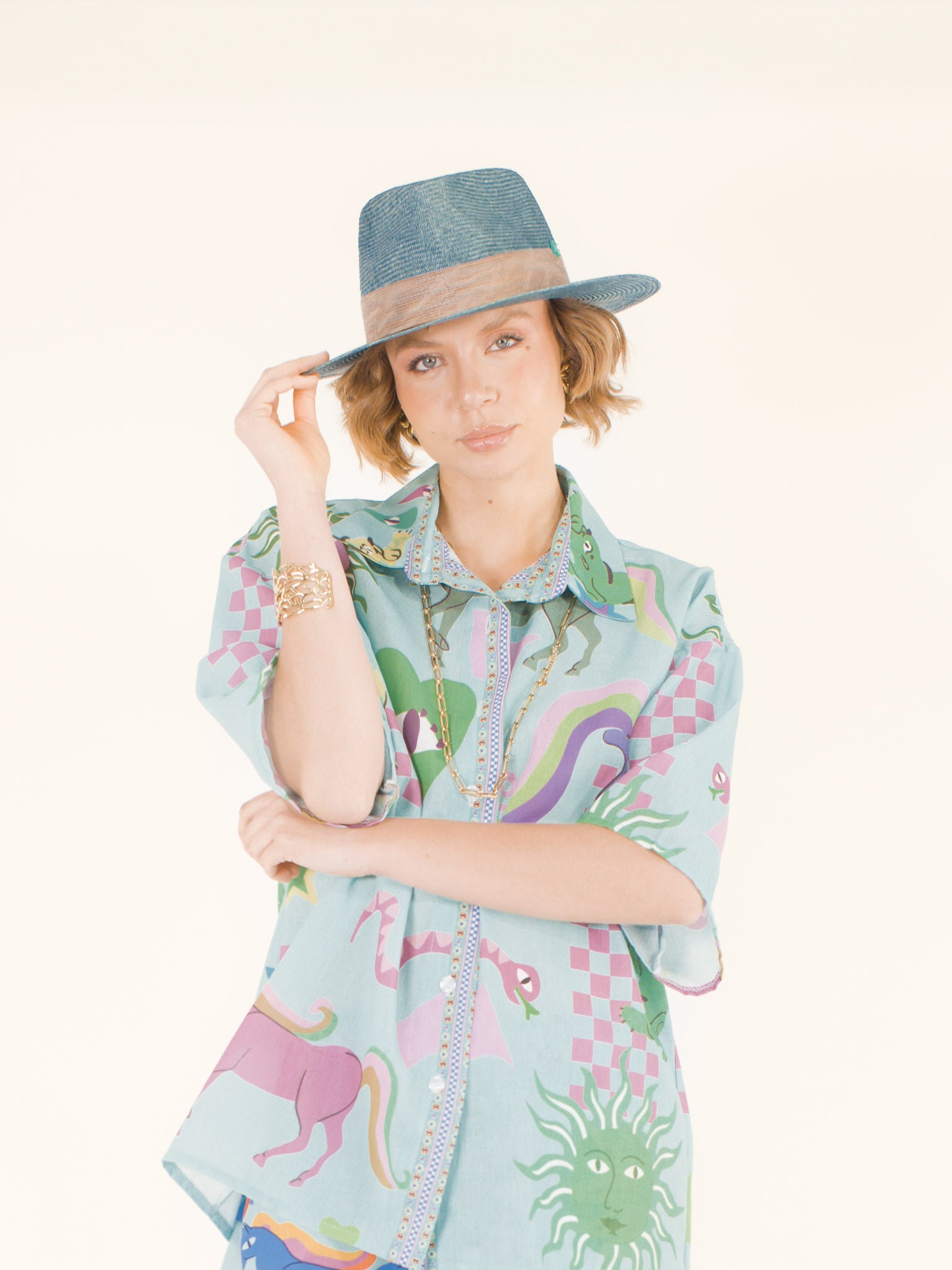 Apolline – Chapeau fedora en raphia – bleu lagon