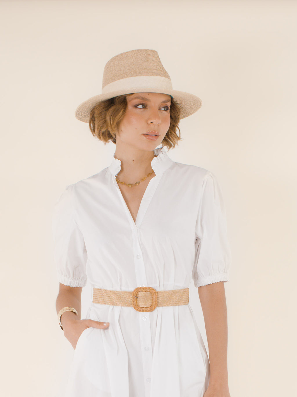 Marguerite – Chapeau fedora en paille – naturel et crème