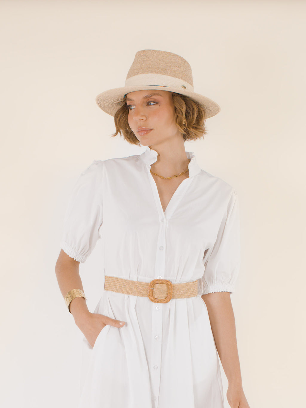 Marguerite – Chapeau fedora en paille – naturel et crème