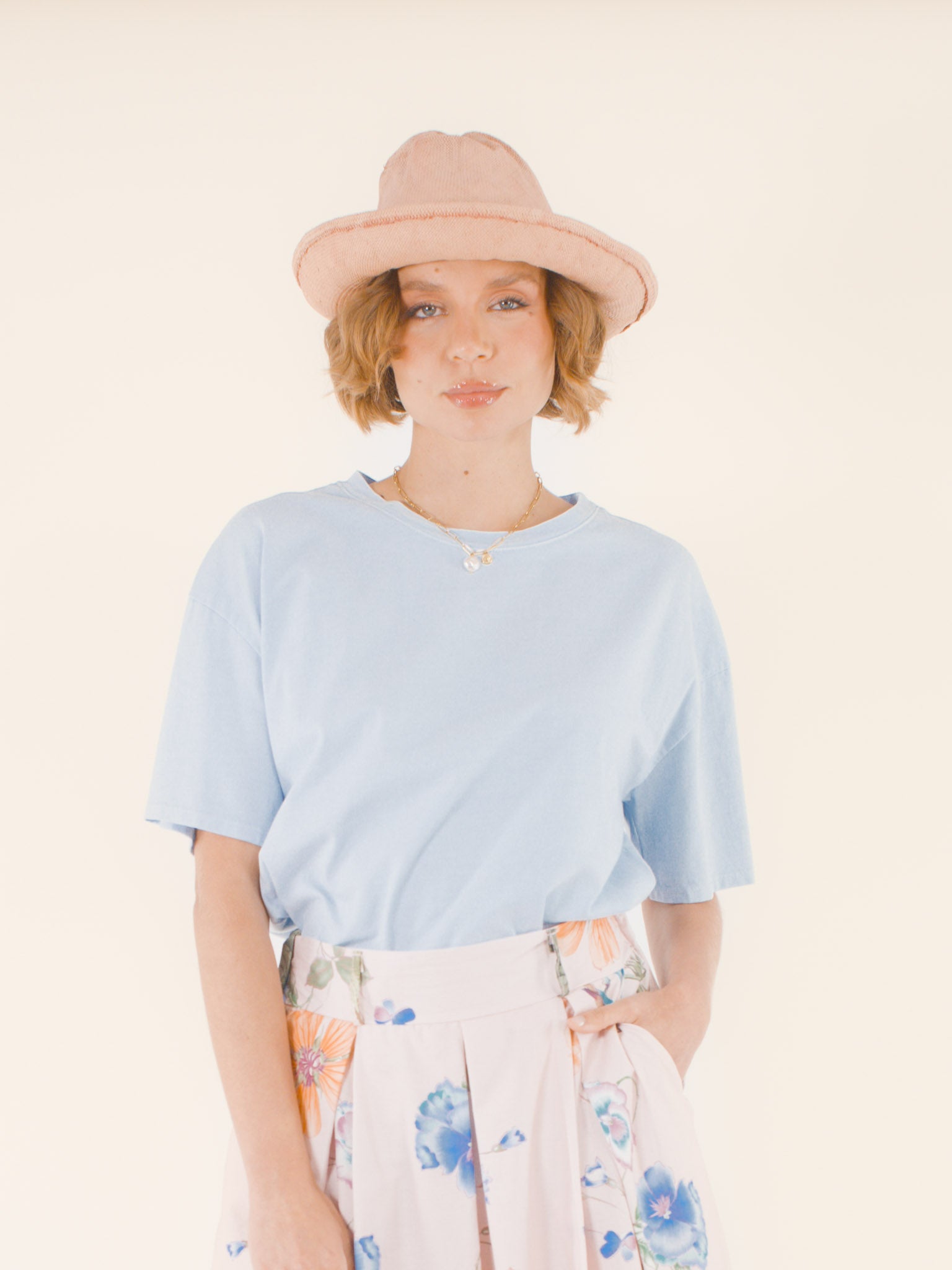 Élise – Chapeau en coton – rose poudré